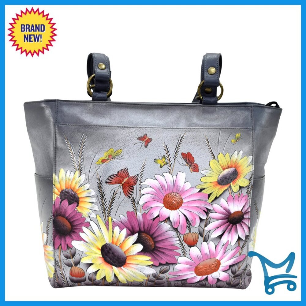 Large Genuine Leather Hand-Painted Shoulder Tote Bag for Women